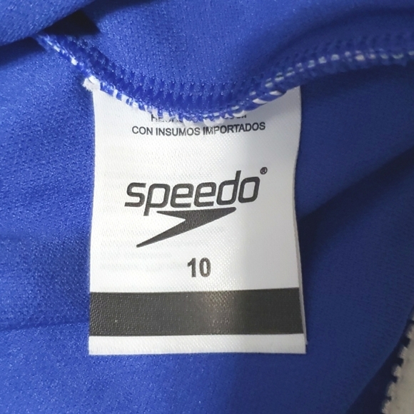 Speedo Swimsuit Ladies sz 10 Blue and White Geometric UPF 50+ Chlorine Resistant - Picture 9 of 11